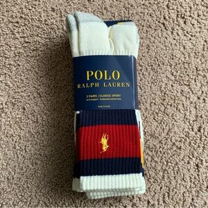 Polo Ralph Lauren 3 Pack Logo Bold Stripe Socks Men’s Sz 10-13 Ivory